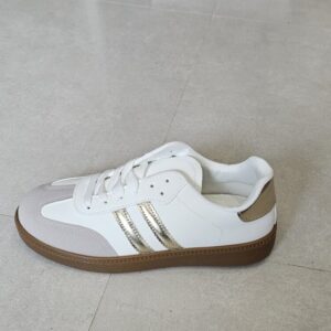 Trampki damskie biało-złote na gumowej podeszwie